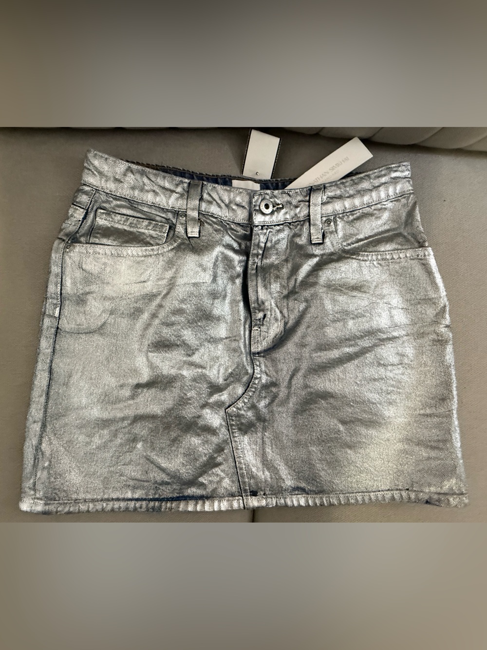 Jonathan Simkhai Metallic Silver Mini Skirt - Women's Shiny Denim Style